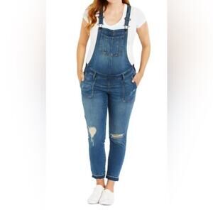 Women's Indigo Blue Side-Panel Skinny Ankle Denim Overalls Maternity Size XL